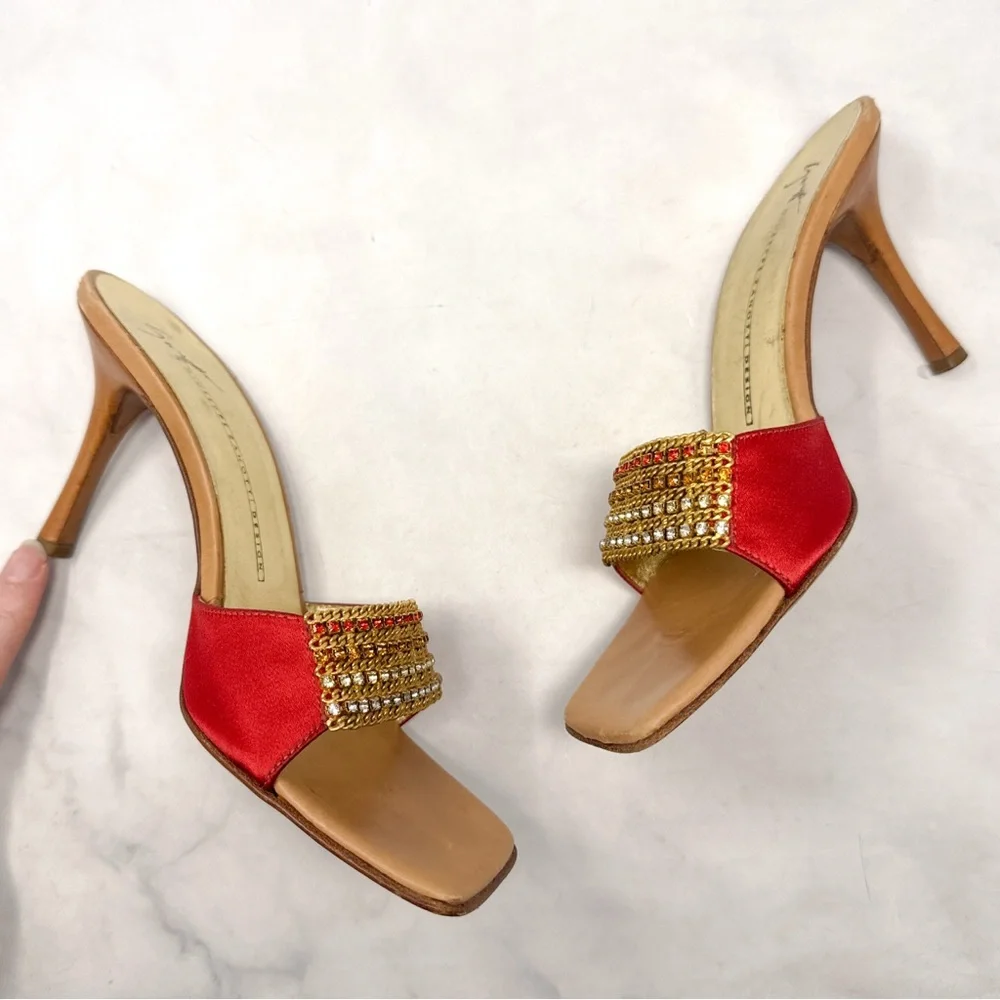 Giuseppe Zanotti Vicini Vintage Y2K Rhinestone Square Toe Slide Mule Sandal Heel